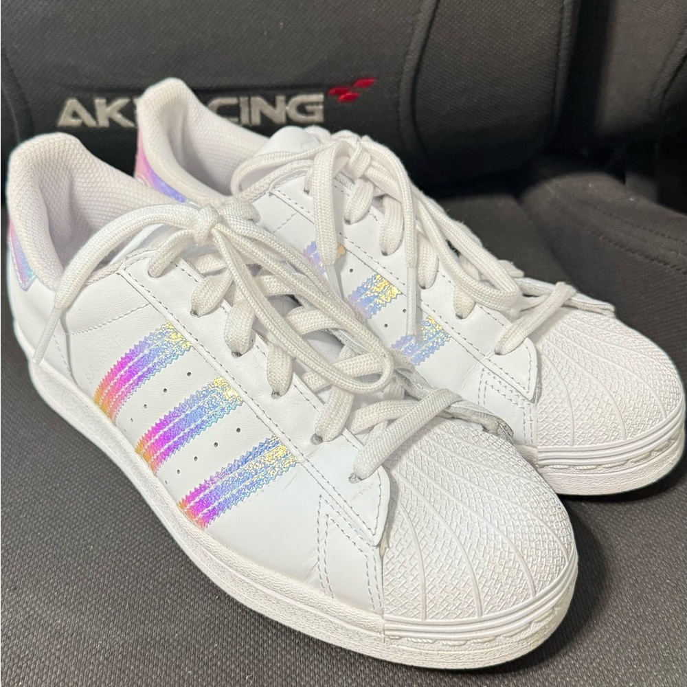 Women’s Adidas Superstar II white and halo blue Iridescent